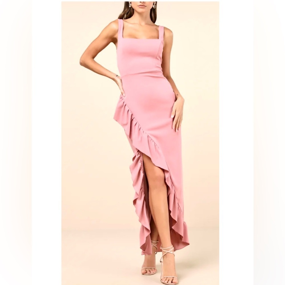 Lulus Immaculate Excellence Pink Sleeveless Ruffled Tulip Maxi Dress Small NWT